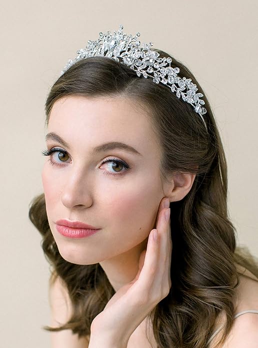 SWEETV Jeweled Wedding Tiaras and Crowns for Women, Metal Princess Tiara Queen Crown for Bride, Bridal Headpieces for Birthday Quinceanera Pageant Prom