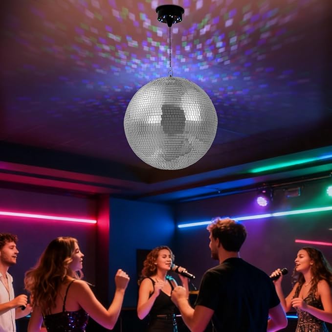 Disco Ball Light, 16in Rotating Disco Party Decoration with Motor, 18 Red/Blue/Green/White LEDs, for DJ Sets, Nightclubs, Birthdays, Banquets, Parties, Bars, Weddings, Holiday