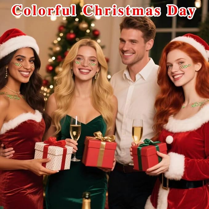 MEICOLY Red and Green Face Body Glitter Stick for Christmas,Sparkle Christmas Hair Glitter Makeup,Stocking Stuffers for Women and Kids,Chunky Face Glitter for Party Rave Festival