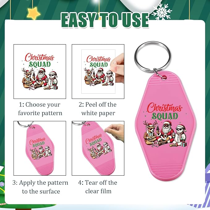 Christmas UV DTF Stickers - 80 Pcs Christmas Santa Uvdtf Decals for Motel Keychain Bow UV DTF Wraps Sticker Xmas Waterproof Hotel Keychain Transfers Stickers