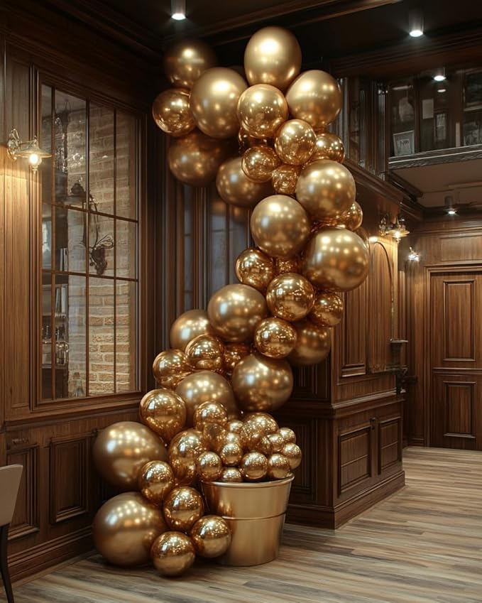Bezente Pro Duralatex Metallic Gold Balloons - 3.2g Premium 100 Pack 12 inch Gold Balloons for Long-Lasting Professional Party Decorations, Large Birthday Wedding Anniversary