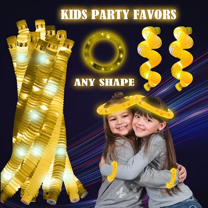 Yellow 24PCS Light Up Pop Fidget Tubes Party Favors-Glow in The Dark Party Supplies for Kids and Adults, Perfect for Festivals, Birthday Parties, Raves, Concerts, and Camping Decorations