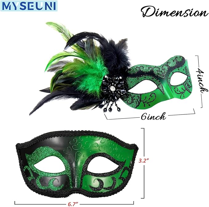 2025 New Masquerade Mask with Feather for Couples - Women's Masquerade Mask with Feather & Men Venetian Costume Mask