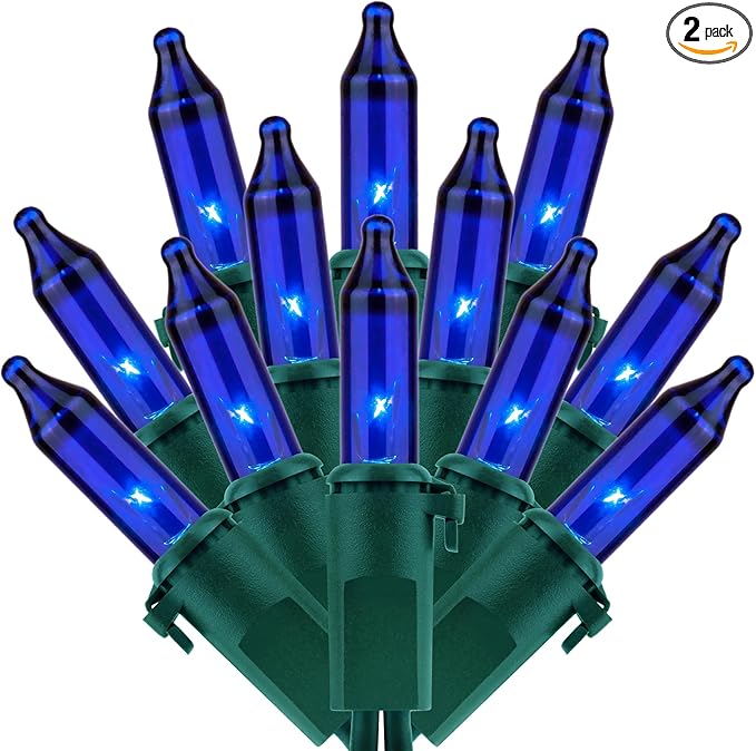 200 Count Blue Christmas Lights, Pack of 2 Strands 100 Count 33 ft Green Wire UL Listed Holiday String Light (Blue)