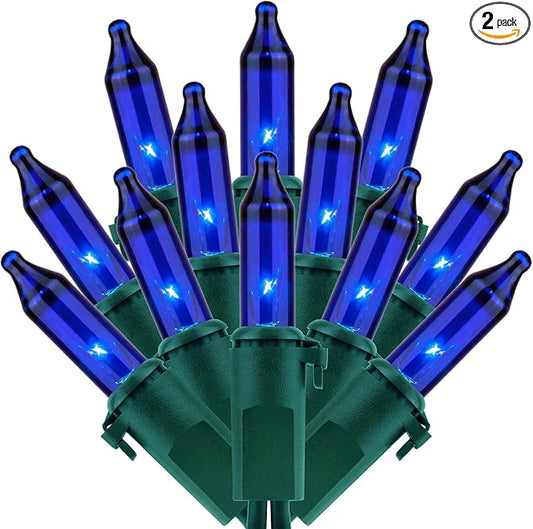 200 Count Blue Christmas Lights, Pack of 2 Strands 100 Count 33 ft Green Wire UL Listed Holiday String Light (Blue)