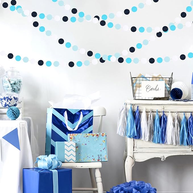 Light-Royal Navy-Blue White Party-Decorations Garland - 52ft Boy Birthday Hanging Paper Streamers Banner,Baby Shower Ocean Under The Sea Bridal Bachelorette Frozen Wedding Backdrop Decor Burgleda