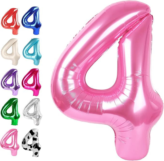 40 Inch Pink Large Number 4 Birthday Balloon, Giant Number Four 14 24 34 40 44 Balloons, Foil Mylar Big Balloons for Anniversary Graduation Supplies Decorations