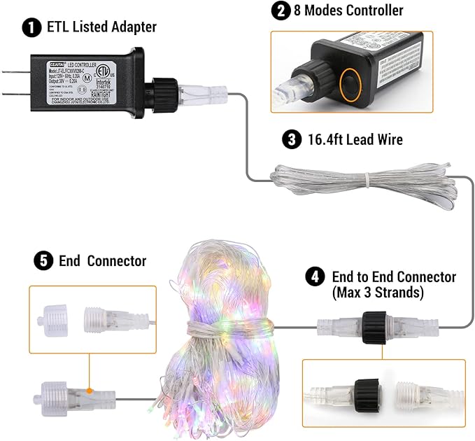 11.5ft x 5ft Christmas Net Lights Outdoor, 360 LED Net Lights with 8 Modes, Connectable, Timer, Waterproof Low Voltage Bush Mesh Fairy String Light for Yard Bush Christmas Indoor Decor (Multicolor)