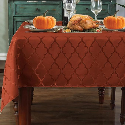 Jacquard Thanksgiving Tablecloth Square Flower Pattern Polyester Table Cloth Spill Proof Wrinkle Resistant Table Cover for Fall, Autumn, Harvest Decor (Square, 52" x 52" (4-6 Seats), Brick Red)