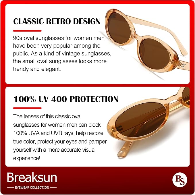 Retro Oval Sunglasses for Women Men Fashion Small Oval Sunglasses 90s Vintage Shades