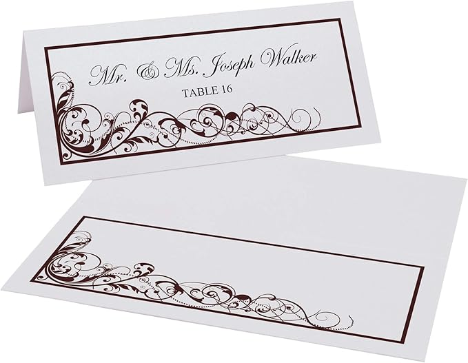 Scribble Vintage Swirl Place Cards, Chocolate (Choose Color), Set of 25, Pre-cut and Scored - Wedding, Party, Dinner, and Special Events - Made in the USA