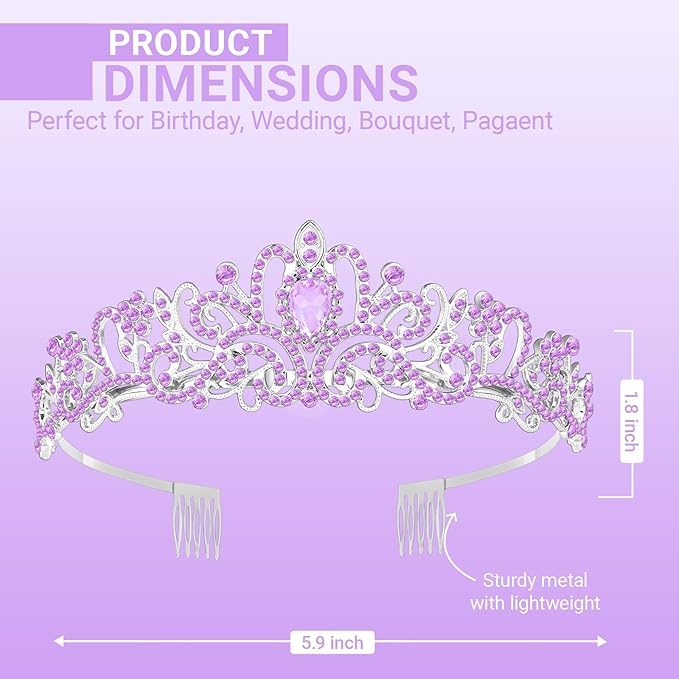 Tiara Crown for Women, Queen Tiara for Birthday Prom Bridal Party Custome Purple