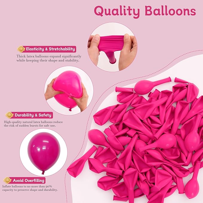Hot Pink Balloons 60 PCS 12 Inch Magenta Fuchsia Dark Pink Balloon for Birthday Party Baby Shower Bridal Shower Valentine's Day Arch Kit Garland