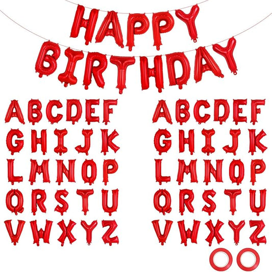 65 Pcs Red Happy Birthday Balloons and 2 Sets A-Z Letters Foil Balloons, 16 Inch Personalized Name Happy Birthday Banners for Wedding Baby Shower Anniversary Party Decorations (Red)