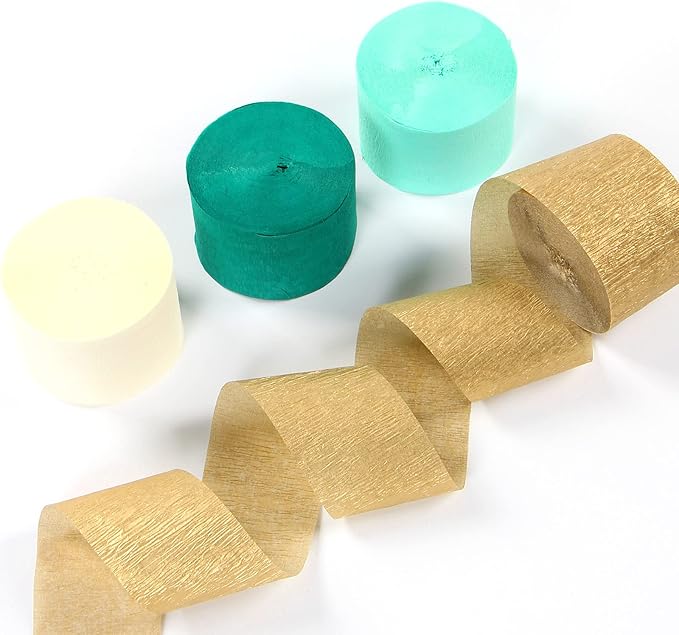 Sage-Green Ivory Gold Party-Decorations Streamers - 8 Rolls Safari Jungle Birthday Baby Bridal Shower Wedding Bachelorette Engagement Crepe Tissue Paper Streamer Garland Decor Panduola