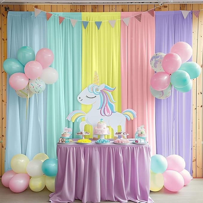 10x7ft Unicorn Backdrop Curtains - Magical Pastel Rainbow Party Background for Birthday, Baby Shower, Girls Event -Wrinkle-Free Fabric, Easy to Hang,Reusable Photography Backdrop Decoration