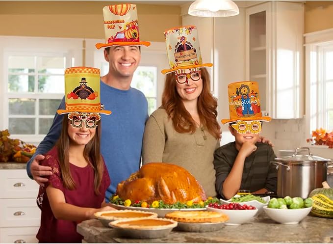 12 Pieces Thanksgiving Top Hats Turkey Hats Paper Eyeglasses Set for Thanksgiving Party Costume Accessories