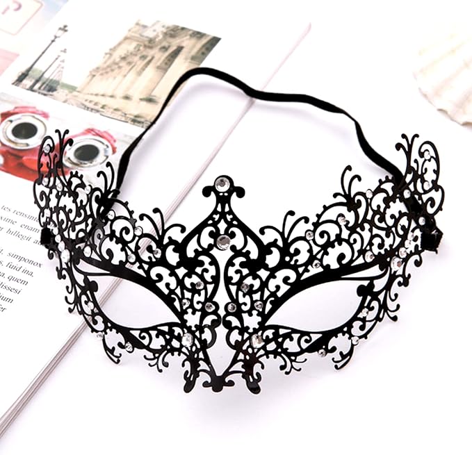 JOYFISCO Masquerade Mask for Women Metal Mask Shiny Rhinestone Venetian Party Prom Ball Bar Halloween Costume Accessory