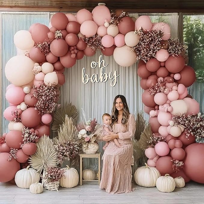 Dusty Pink Balloon Arch Kit, Double Stuffed Dusty Rose Muave Light Pink Cream Balloons Blush Nude Balloon Garland for Boho Baby Shower Bridal Shower Birthday Fall Thanksgiving Party Decorations