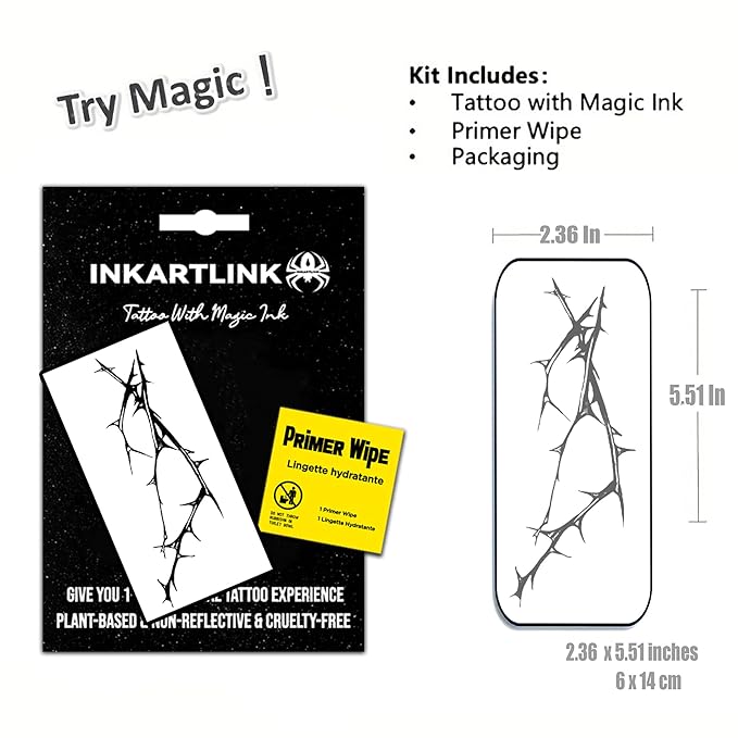 INKARTLINK Semi Permanent Tattoos,Halloween temporary tattoo, party tattoos, realistic, waterproof, cruelty-free, non-reflective (Long Thorns)