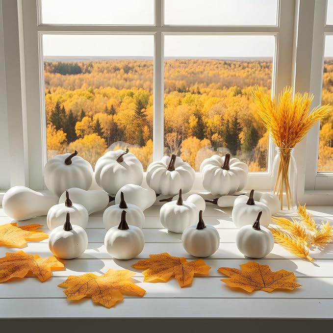 Fake Pumpkin Decor Set,Mini Fake Pumpkin Decor,Fall Harvest Decorations,Halloween Thanksgiving Decor and Table Centerpieces (Style 2)