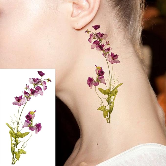 COKTAK 12Pieces/Lot 3D Watercolor Lavender Flower Temporary Tattoos For Women Body Art Arm Fake Flora Adults TattooSticker Waterproof Girls Tatoos