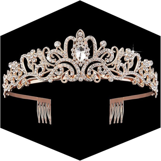 Gold Crown for Women Crystal Princess Tiaras Rhinestone Queen Headband Wedding Bridal Hair Accessories Birthday Prom Pageant Party Coming of Age Ceremony Photo Props
