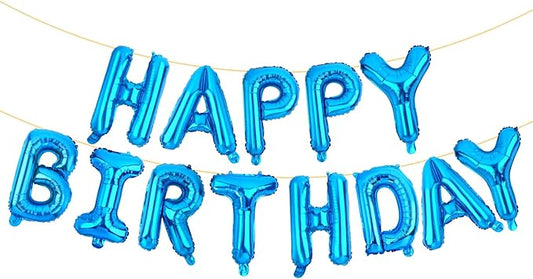 LIOZEOKUN Happy Birthday Balloon Letters 16 inch Mylar Foil Birthday Balloons Banner Sign for Birthday Party Decorations Supplies (Blue)