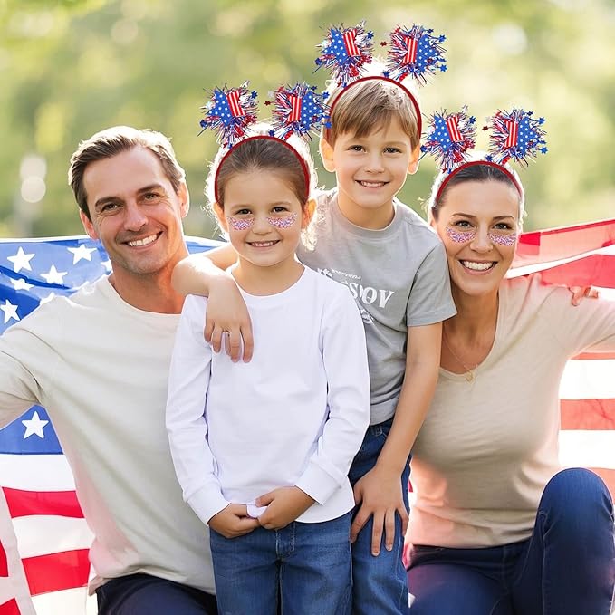 Red White Blue Patriotic Face Glitter & USA Star Headband Set,4th of July Hair Glitter Accessories,Blue Body Glitter Makeup,Fourth of July Outfits for Women Girls Kids