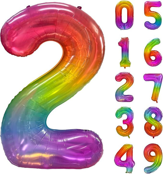 Rainbow Number 2 Balloon 40 Inch Rainbow 2 Balloon Giant Helium Foil Number 0 to 9 Balloons Birthday Wedding Party Digital Decorations Number 2