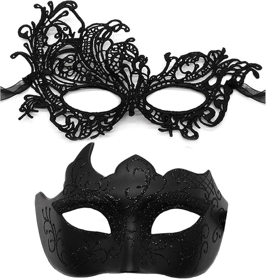 Couple Masquerade Mask for Women Men Shiny Venetian Mask Halloween Mask for Party Prom Ball Costume Lace Masks