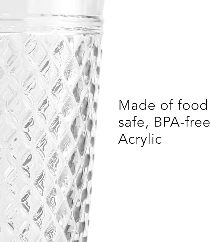 PG Plastic Wine Glasses 15oz - Set of 4 Clear Acrylic Water Glasses - Plastic Tumblers, Safe & Reusable, Drinkware for Indoor & Outdoor Glassware