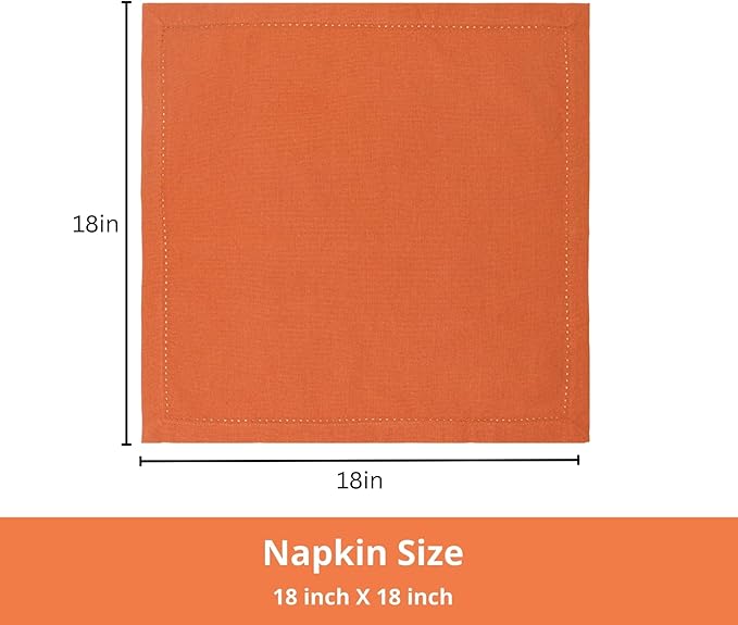 PurpleEssences Set of 12 Hemstitch Cloth Dinner Napkins 100% Cotton - Soft Durable Washable - Ideal for Wedding Christmas Holiday Winter - Perfect Everyday Use Table Linen 18x18 - Orange
