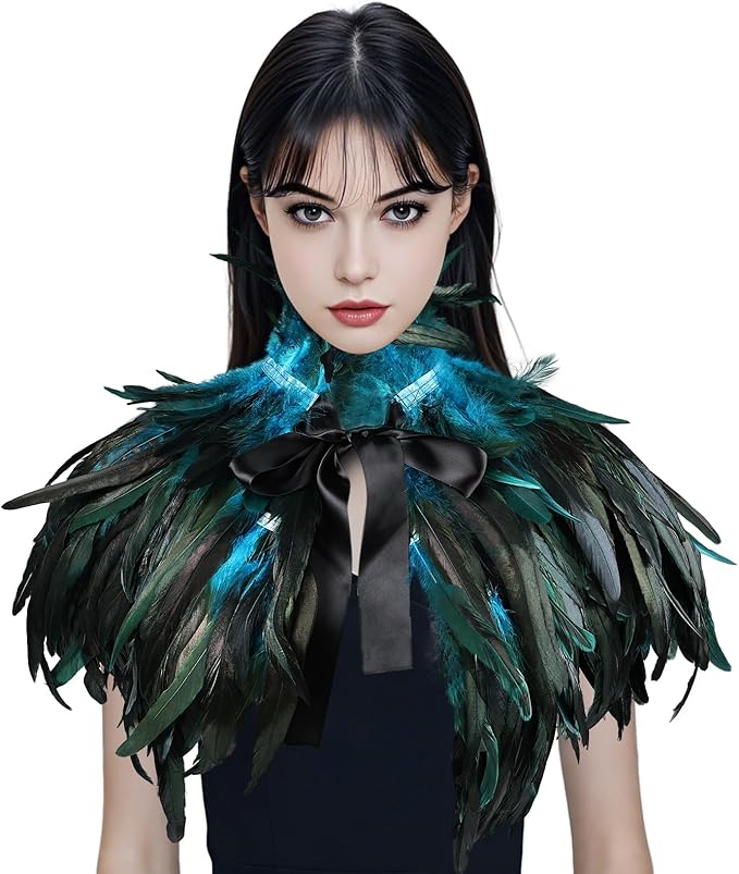 Gothic Natural Feather Shrug Feather Shawl Wrap Cape Victorian Collar for Halloween Cosplay Party Costume Accessories