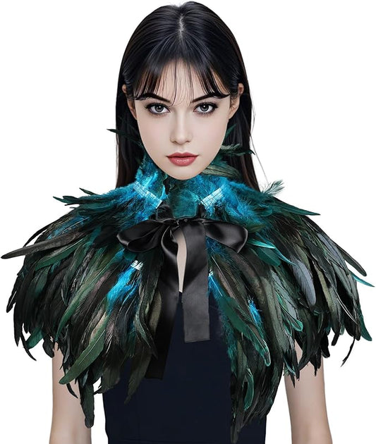 Gothic Natural Feather Shrug Feather Shawl Wrap Cape Victorian Collar for Halloween Cosplay Party Costume Accessories