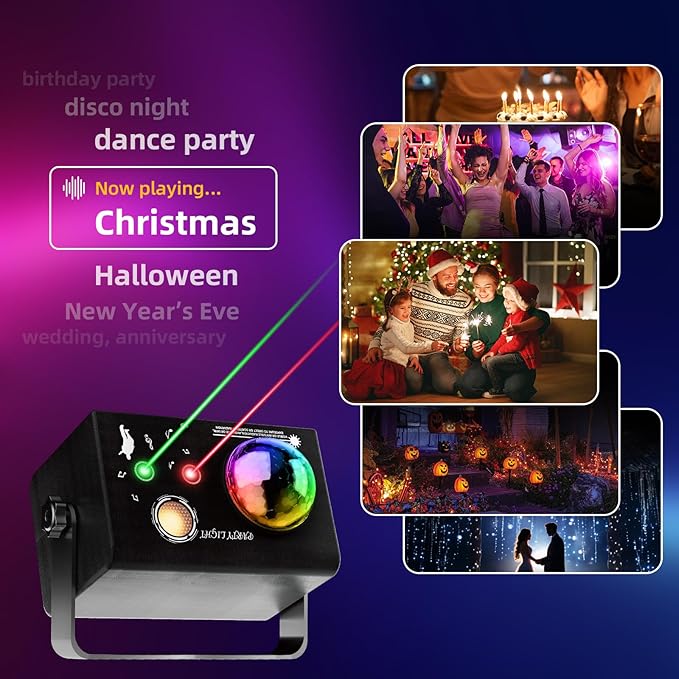 Disco Ball Light Laser Party Lights, Sound Activated Strobe & Dj Lighting with Remote, Stage Lights for Parties, Birthday, Wedding, Dance, Karaoke,KTV, Halloween & Christmas Decorations Gift