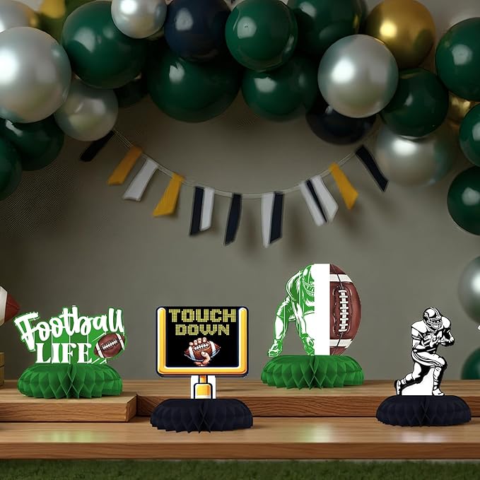 Football Birthday Party Decorations – 12 PCS Honeycomb Centerpieces, Touchdown Table Decorations for Super Bowl Party Supplies