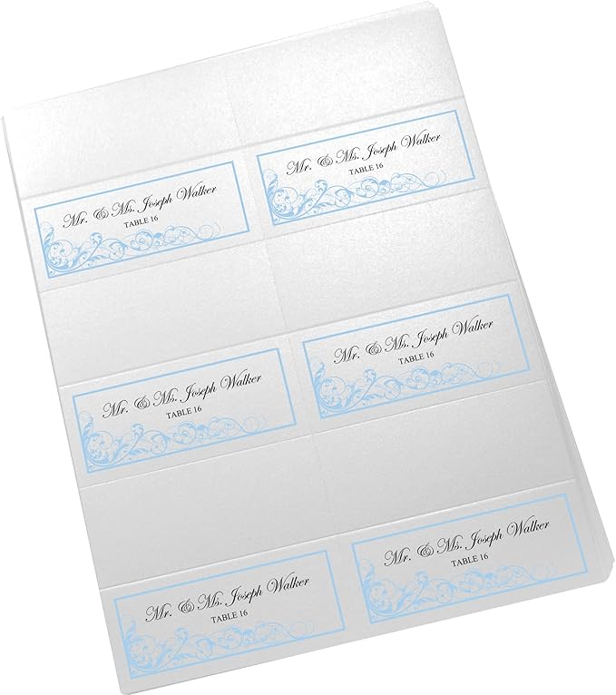 Scribble Vintage Swirl Printable Place Cards, Light Blue (Choose Color), Set of 60 (10 Sheets), Laser & Inkjet Printers - Wedding, Party, Dinner, and Special Events
