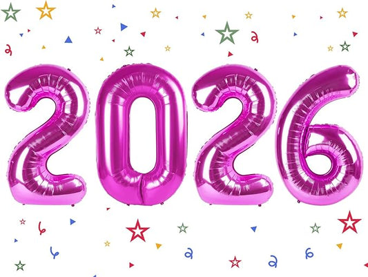 2026 Balloon - Rosy Purple Birthday Number Balloons, 40 Inch Large Foil Balloons for Men Women Boys Girls Rosy Purple Themed Birthday Decorations，Number 2026 Balloon