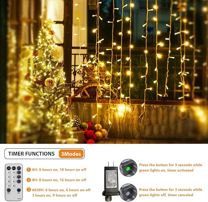 MEHOFOND 100ft 300 LED Christmas String Lights, 8 Lighting Modes Fariy LED String Lights, Timer Plug in Xmas Bday Wedding Party Decoration Outdoor Indoor Holiday Garden Decor (Warm White)(Connectable)