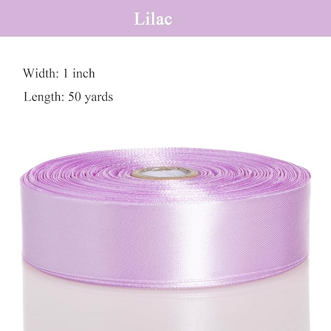 1 Inch Lilac Solid Satin Ribbon, 50 Yards Craft Fabric Ribbon for Gift Wrapping Floral Bouquets Wedding Party Decoration