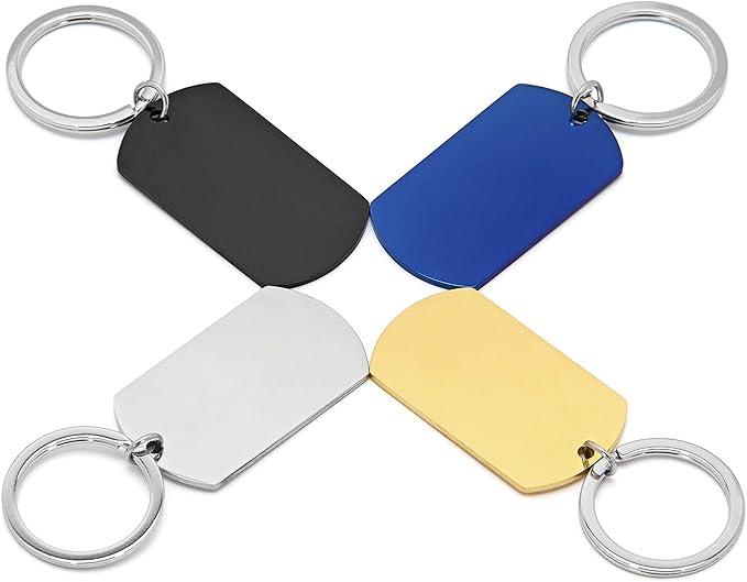 Black Dog Tag Custom Engraved Keychain. 2 Sides of FREE engraving. Make a Customizable, Engravable, Flat Metal Personal Key Chain Ring. Gift for Women, Men, boyfriend, dog, couples, husband, son