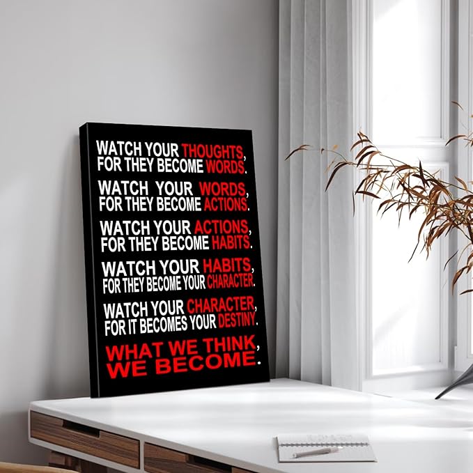 Watch Your Thoughts Motivational Wall Decor, Inspirational Wall Art for Office & Home, Positive Quotes Canvas Prints Ready to Hang, Modern Office Wall Art for Living Room or Bedroom Decor
