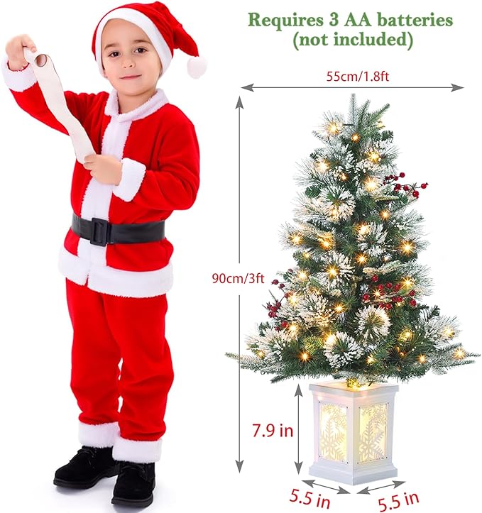3 ft Mini Christmas Tree with Premium 78 Warm White Led, 8 Mode Xmas Pine Tree for Christmas Decoration, Party Decoration, Home, Office, Snow Flocked White Base 2 Pack