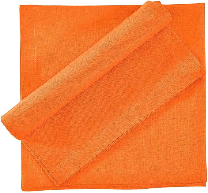 TARAN LIVING Cloth Napkins Fall Decorations Table Napkin Reusable Washable Halloween Dining Linen Cotton Cloth Napkin Christmas Hotel Home Party Decor Set of 12, 18"x18" - Orange