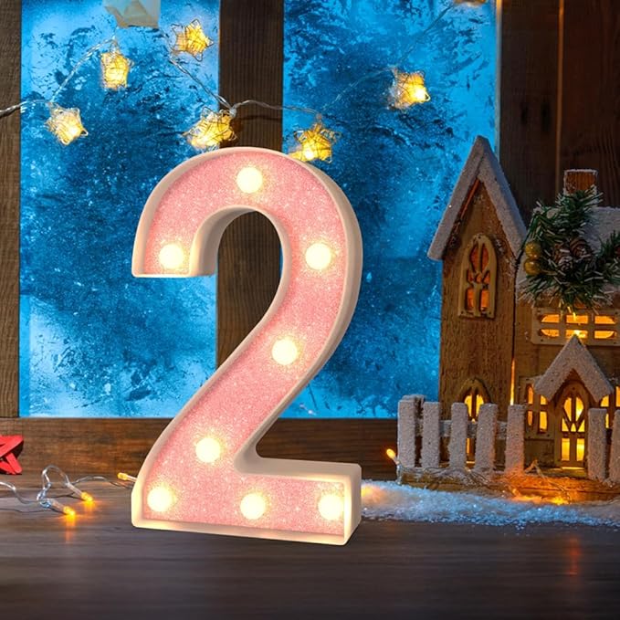 Marquee Numbers Light up LED, Pink Glitter Plastic for 21st Birthday, Graduation, Wedding, Birthday (Number 21)