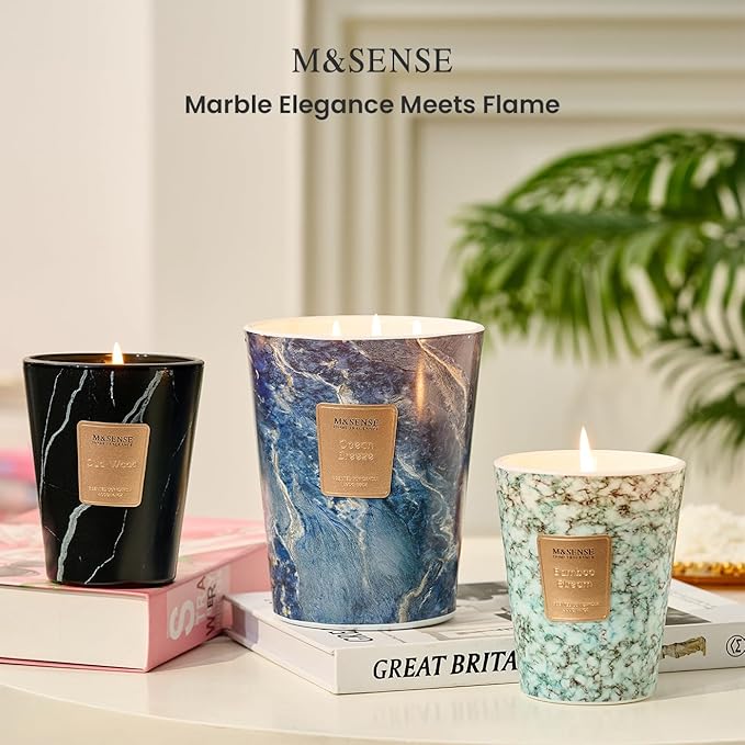 M&SENSE Extra Large Candle 35oz 150H Ocean Breeze Scented, 3 Wick Highly Scented Jar Candles, XL Large Christmas Gift Candle for Women, Long Lasting Burning for Holiday, Thanksgiving, Christmas