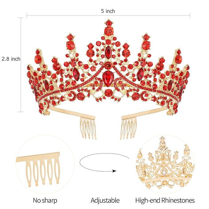 VELSCRUN Red Crystal Birthday Tiara Crowns for Women Girls It's My Birthday Sash Queen Girls Princess Crown with Combs Happy Birth Party Decorations Mom Sisters Birth Gift Hair Accessories