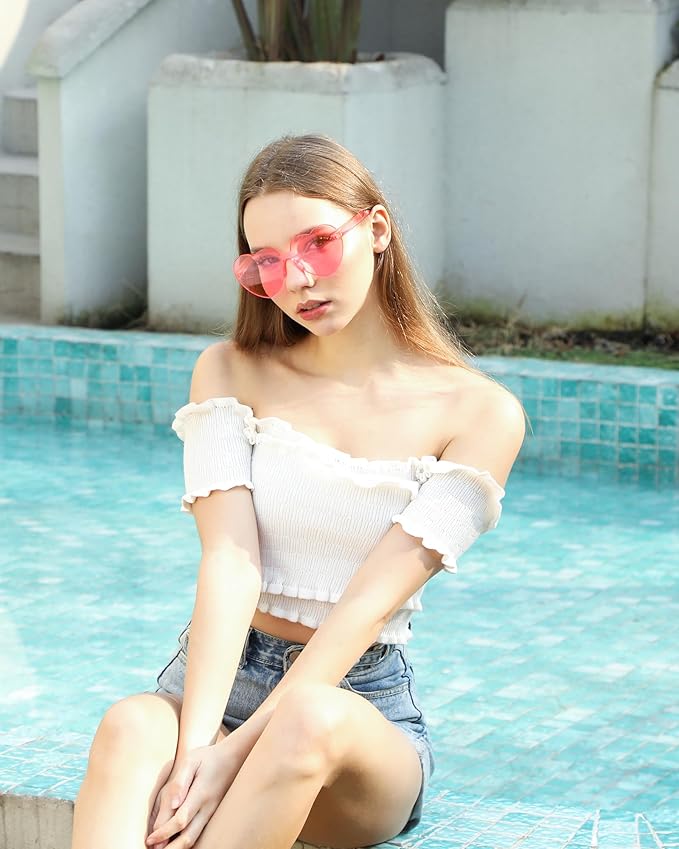 40 Pairs Heart Shaped Sunglasses Bulk, Colorful Rimless Fun Heart Sunglasses for Women Party Favors
