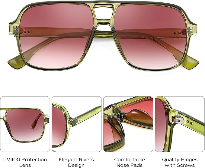 FEISEDY Retro Square Aviator Sunglasses Women Men 70s Vintage Trendy Plastic Frame Sun Glasses B4158